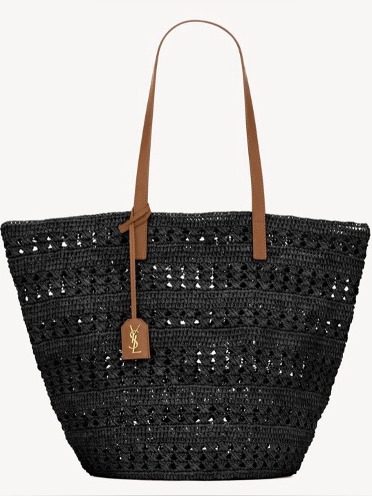Saint Laurent Panier Monogram Raffia Crochet Tote Shoulder Bag